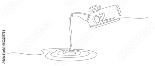 Continuous Line Art of Oil Can Pouring Liquid on Transparent Background Design