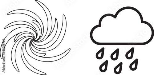 Swirl and Rain Cloud Icons in Outline Style