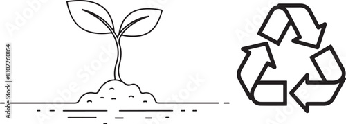 Outline of Sprout and Recycling Symbol on White