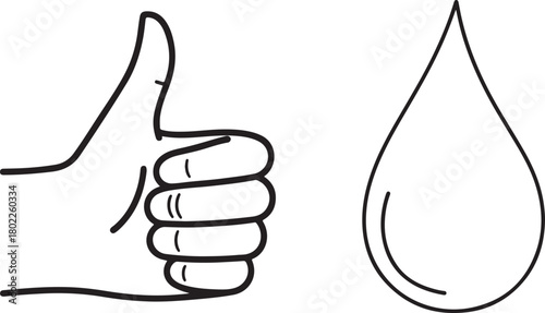 Minimalist Black and White Icons: Thumbs Up and Water Drop