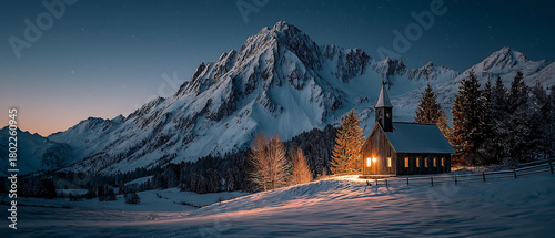 Winter church landscape snowy mountain scene christmas holiday scenery