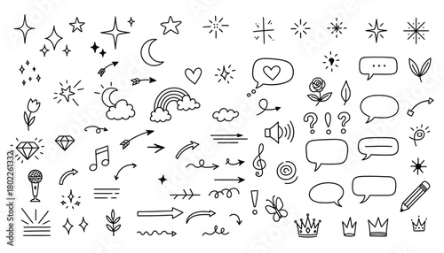 Collection of hand drawn doodle elements for design and decoration