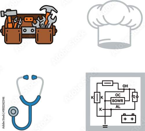 Vocational Training Icons Tool Belt Chef Hat Stethoscope Wiring Diagram