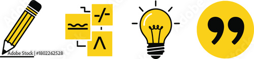 Writing Process Icons Pencil Editing Marks Idea Lightbulb Quotation Marks