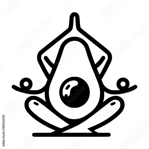 Avocado's Serene Meditation: Depicts an avocado in a meditative pose, embodying peace and mindfulness with a modern, minimalist design, Perfect for wellness and healthy living projects.