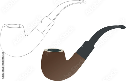 Classic tobacco pipe with a sketched outline of another pipe