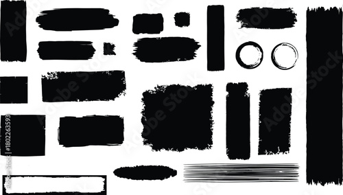 Brush Stroke Set in Grunge Style Textured Artistic Graphic Elements