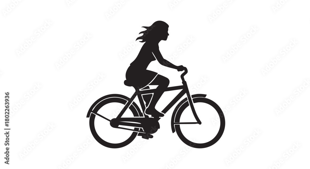 Obraz premium 5. Woman riding bicycle black silhouette vector 