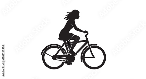 5. Woman riding bicycle black silhouette vector
