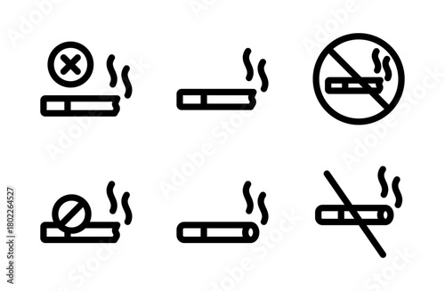 Cautionary Smoking Icon Set for Modern Health Awareness Symbols and Professional No Smoke Safety Graphic Resources for Clear Visual Projects