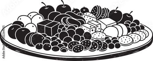 Black and White Charcuterie Board Vector Illustration for Food Designs