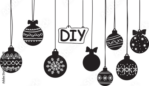 Black and white festive Christmas decoration balls with DIY text