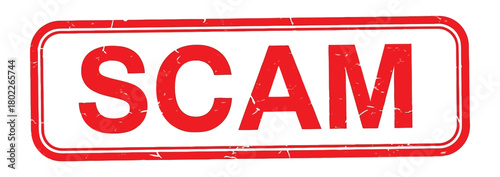 Distressed Red SCAM Word Inside Rounded Rectangle Isolated on White