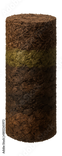 Peat core sample showing layered decomposed organic material.