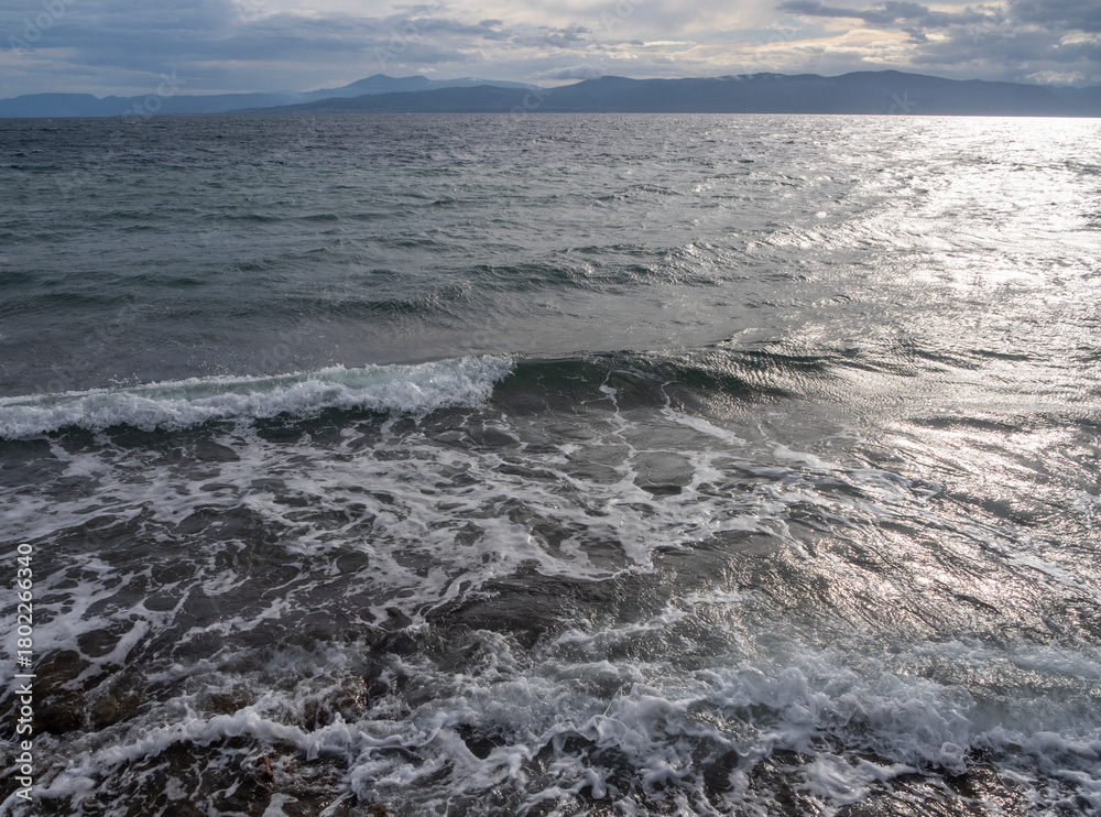 Fototapeta premium Clouds and stormy weather at Loutra Edipsou Spa resort on Evia Island in Greece