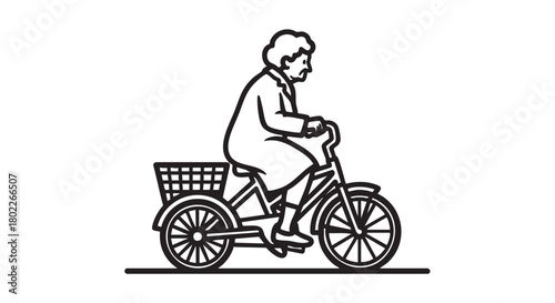 ## **48. Elderly woman riding tricycle black silhouette vector**
