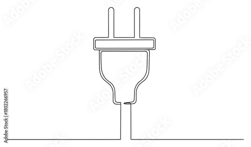 Electric Plug Continuous Line Art on Transparent Background