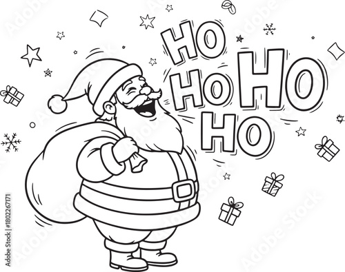 Cheerful Cartoon Santa Claus Illustration with Ho Ho Ho Text Design