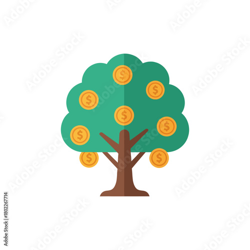Money tree growing with gold coins symbolizing financial growth and investment success in a bright and optimistic scene.