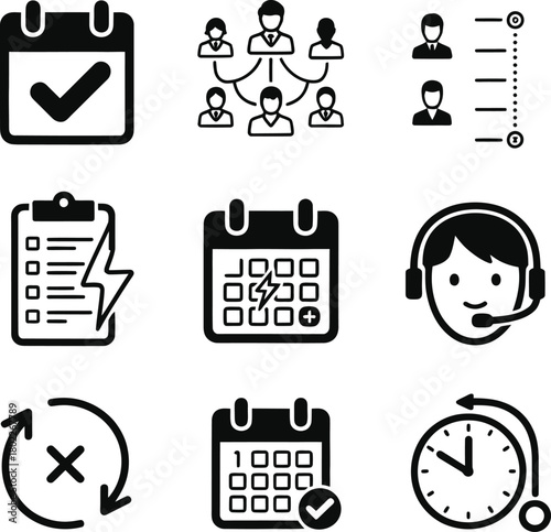 Collection of business and planning icons for organization and scheduling
