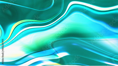 Abstract flowing wave patterns in teal and green with bright light and liquid textures