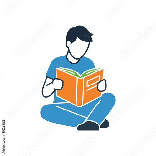 Boy reading a book while sitting crosslegged on the floor in a brightly lit room, engrossed in the story, creating a peaceful and studious atmosphere.