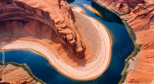 Iconic horseshoe bend arizona aerial view showcases dramatic red rock canyon and winding colorado river