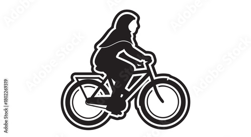 ## **6. Woman riding bicycle hijab black silhouette vector**
