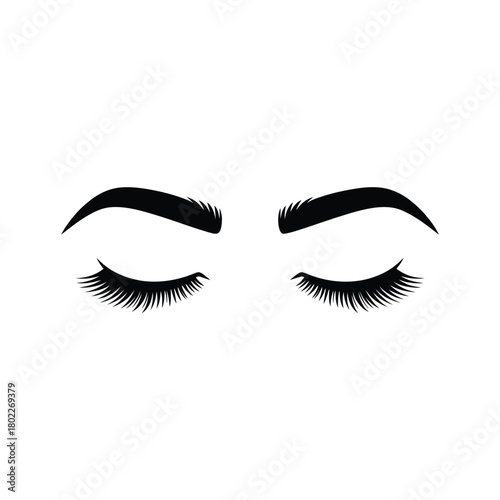 Elegant closed eyes with thick eyelashes and defined eyebrows