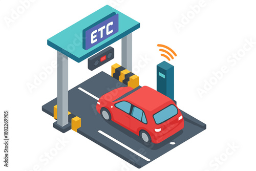 Automated toll collection system with car in isometric view