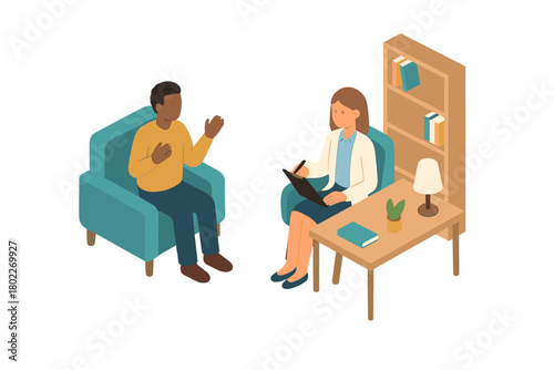 Isometric therapy session with male patient and female counselor