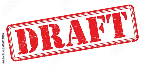 Grunge Red Draft Rectangular Rubber Stamp Effect Isolated on White Background