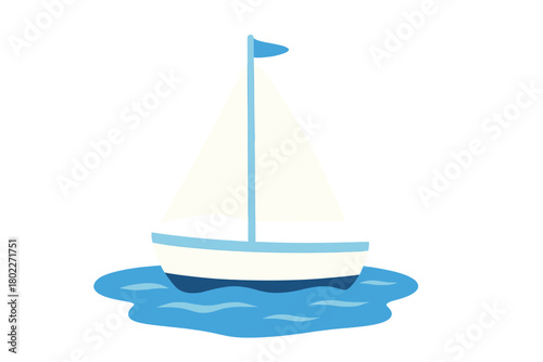 Minimalist sailboat drifting on calm blue water surface