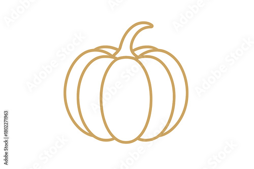 Golden outline icon of a pumpkin with stem for harvest themes