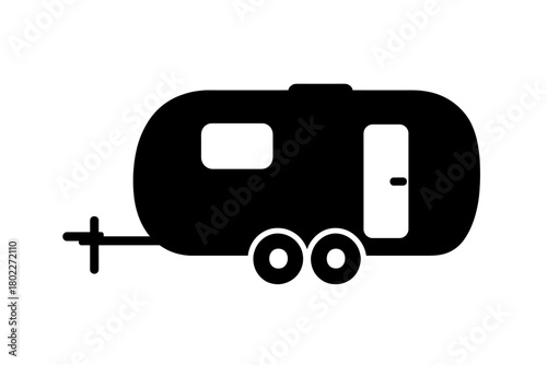 Black silhouette icon of a travel trailer with dual axles