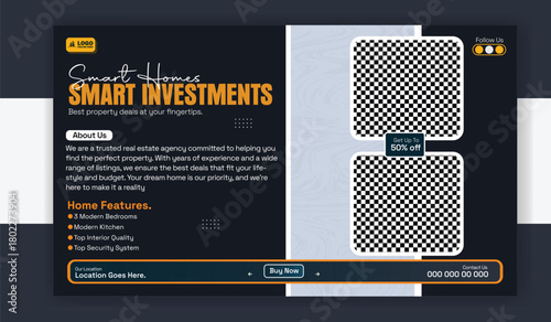 Smart homes real estate banner template for social media promotion design