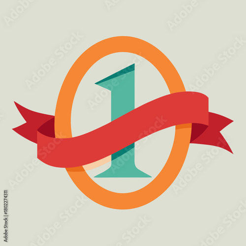 New Year Circular Ribbon Orbit Around Number One Vector illustration