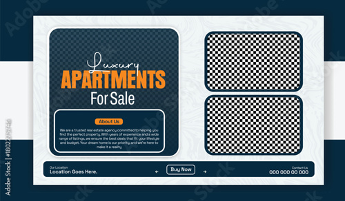 Luxury apartments for sale advertisement template isolated on white background
