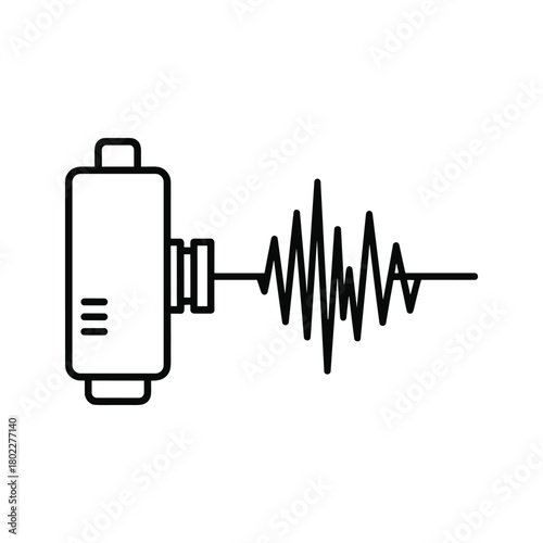 Microphone with sound wave icon line illustration representing audio recording, voice, communication, and music