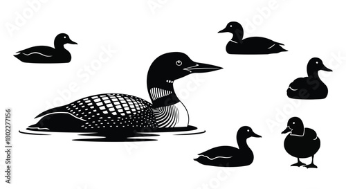 Six smiles in a simple black and white figure