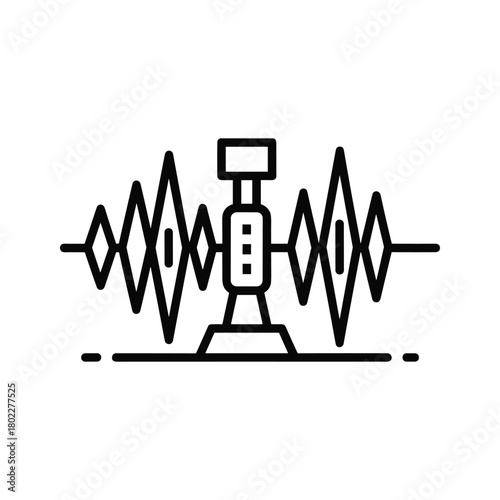 Sound wave signal broadcast icon showing audio frequency or radio transmission waves from a central antenna