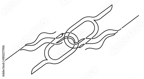 Abstract Intertwined Chain Links with Waves on Transparent Background