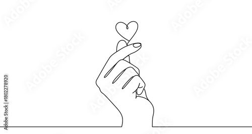 Hand gesture "Korean heart" drawn with one continuous line. Symbol of love, affection, greeting, acknowledgment, and romance. Vector illustration.
