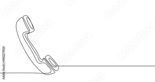 Outline of an old telephone receiver or handset, drawn with one continuous line. Symbol of communication, customer support, contact, and a phone call. Vector illustration.