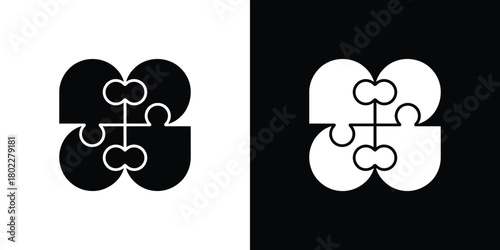 Black and White Puzzle Pieces Connected Abstract Design Elements Symbol