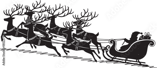 Santa Claus with reindeer silhouette for Christmas holiday celebration vector illustration