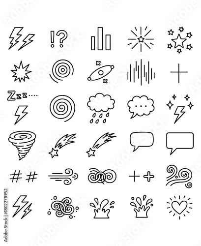 set of  Expression Icons,
Cartoon Doodle Expression Icons,
Hand-Drawn Symbols for Emotions, Motion & Effects