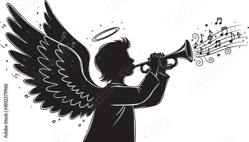 Silhouette of an Angel Playing Trumpet Creating Music and Joy