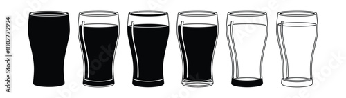 Black and White Beer Glass Fill Levels in a Row Style