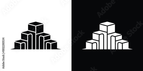 Cubes stacked as steps on white or black background, minimalist icon block concept